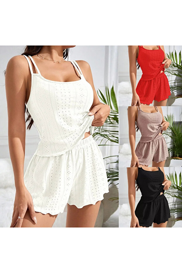 Ece's Strappy Summer Comfortable Sports Shorts Pajama Set W2002 - 5
