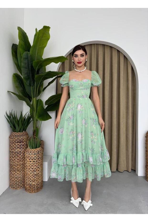 Candy Şifon Uzun Elbise - 4