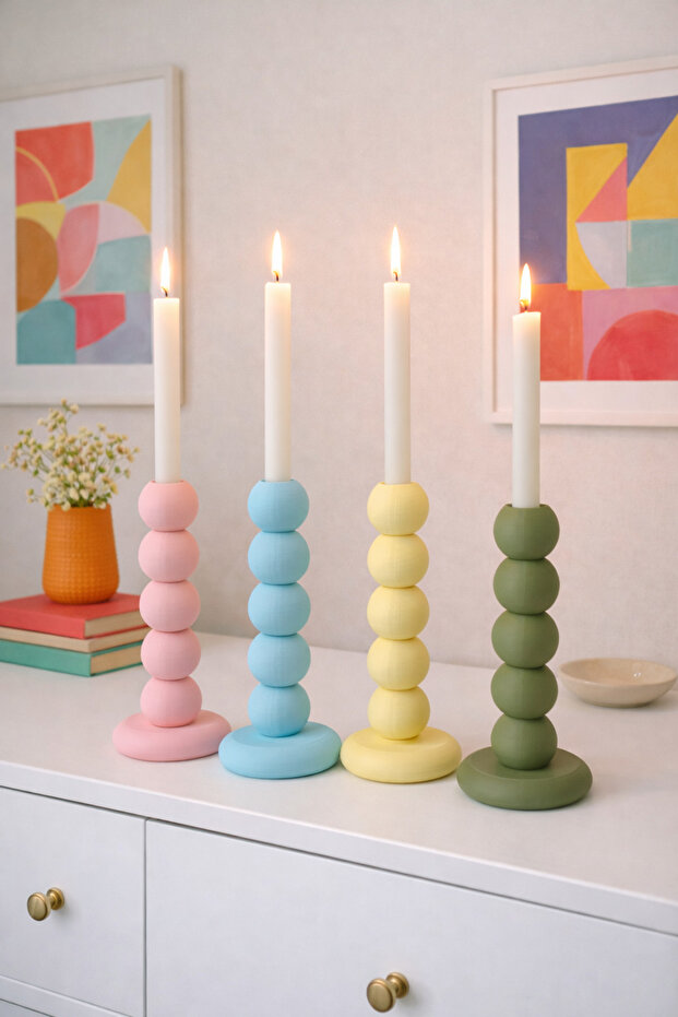 Bubble Desenli Mumluk & Şamdan - Badem Sarısı - 2