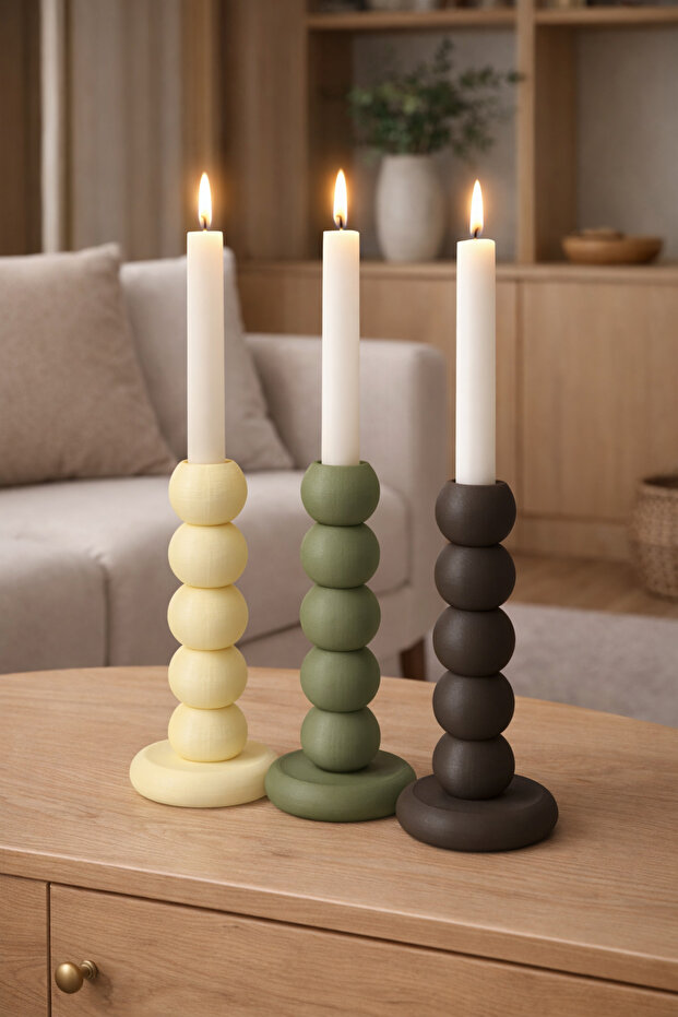 Bubble Desenli Mumluk & Şamdan - Kahverengi - 2