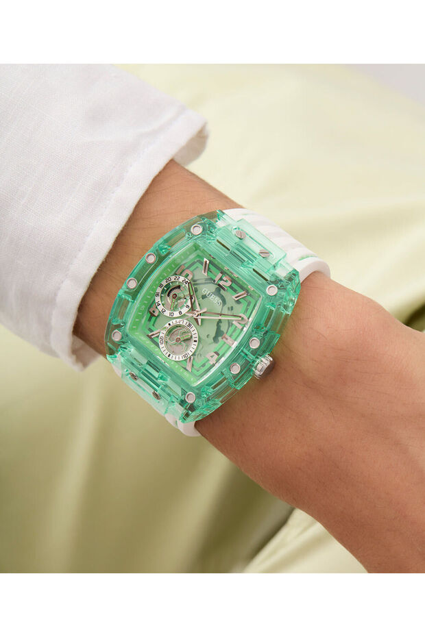 ساعة رجالية متعددة الوظائف باللونين الأبيض والأخضر - 4