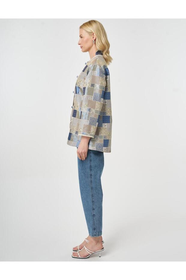 Square Pattern Jacquard Jacket Indigo - 5