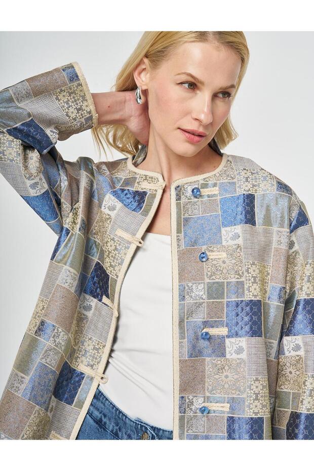 Square Pattern Jacquard Jacket Indigo - 8
