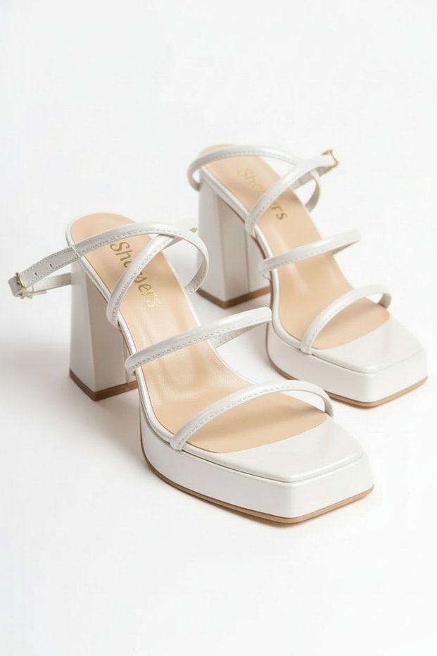 Women's Special Design Ankle Strap Platform Heel White Evening Dress Shoes, Wedding Dress Shoes