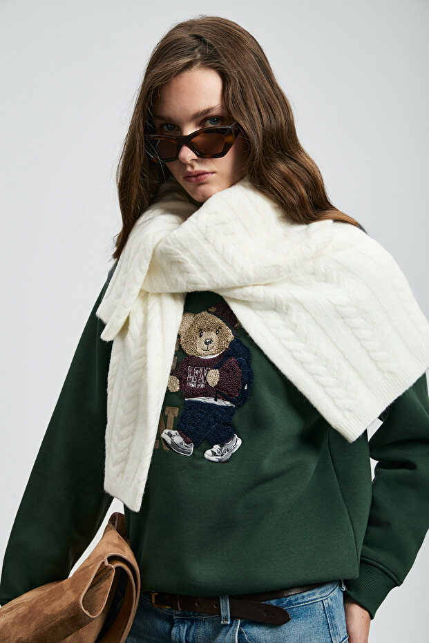 Dıamond Kadın Örme Sweatshırt Yeşil - 5