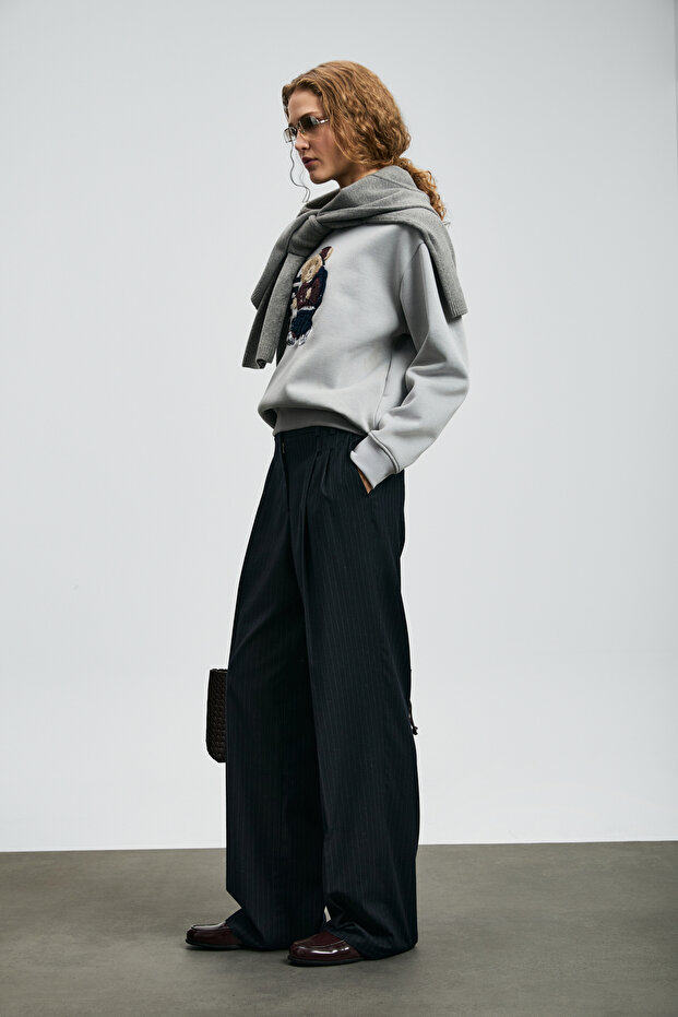 Dıamond Kadın Örme Sweatshırt Açık Gri - 5