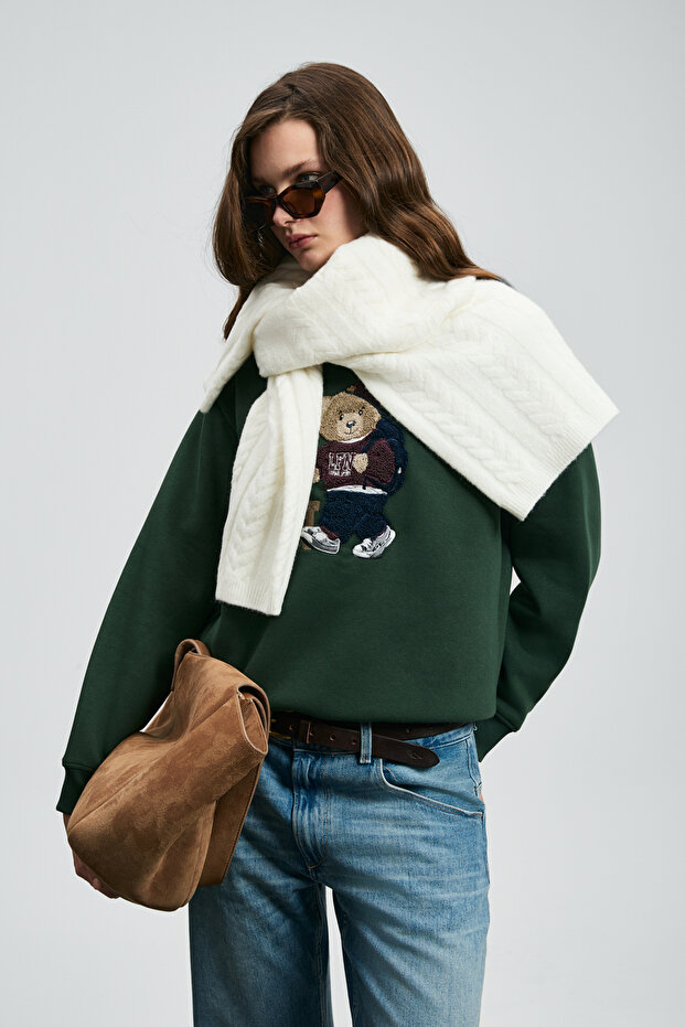 Dıamond Kadın Örme Sweatshırt Yeşil - 4