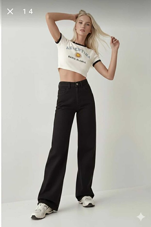Dessa Black Lycra 90's Super High Loose Leg Loose Denim Palazzo Trousers