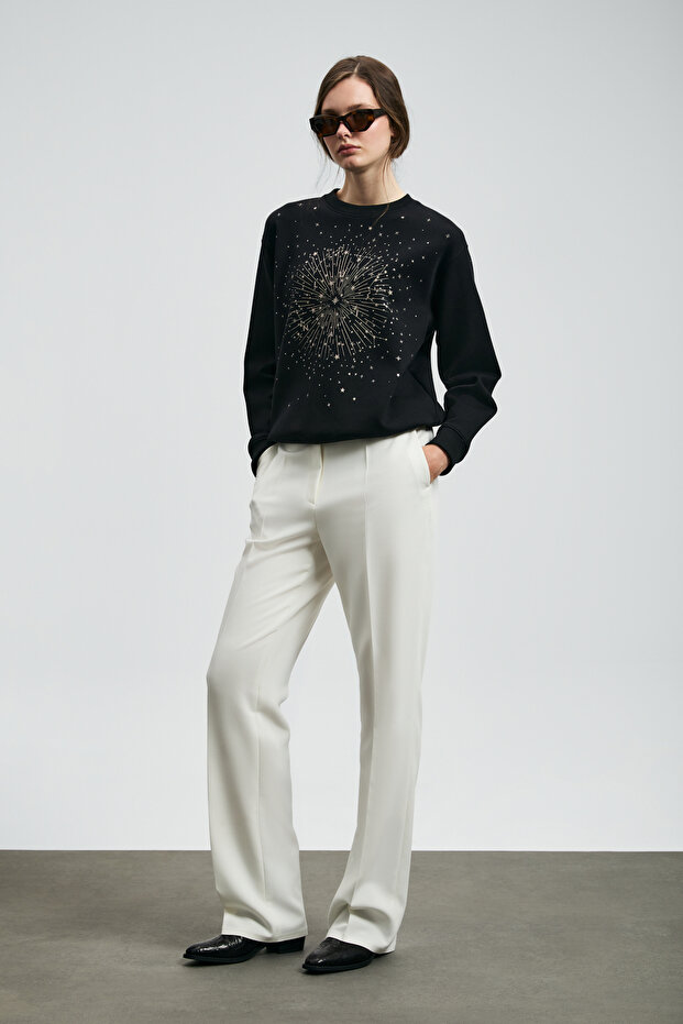 Star Kadın Örme Sweatshırt Siyah - 5