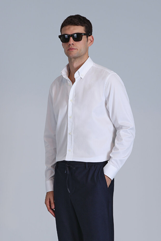 Jakob Erkek Basic Gömlek Slim Fit Beyaz - 5