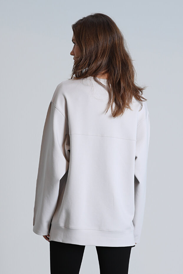 Sandra Kadın Örme Sweatshırt Bej - 6