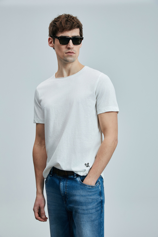 Junya Erkek Basic Tişört Kırık Beyaz - 3