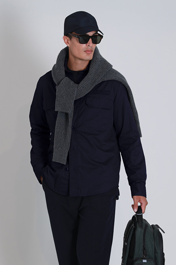 Lara Erkek Basic Gömlek Slim Fit Lacivert - 5