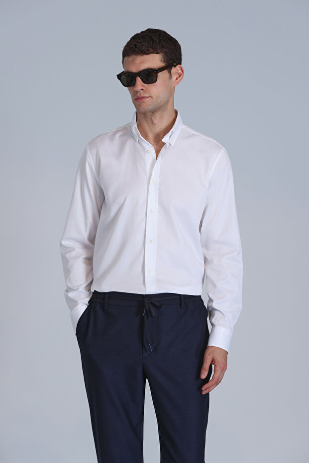 Jakob Erkek Basic Gömlek Slim Fit Beyaz - 3