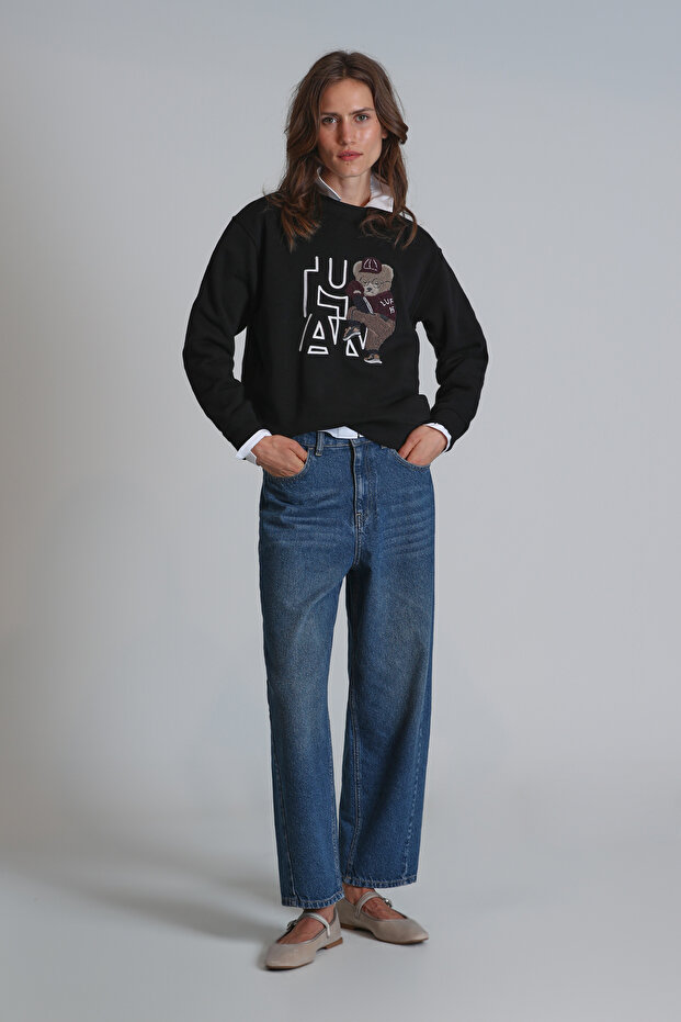 Pıtcher Kadın Örme Sweatshırt Siyah - 4