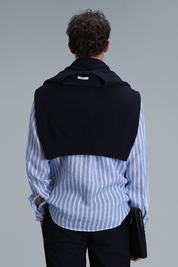 London Erkek Keten Gömlek Regular Fit Mavi - 6