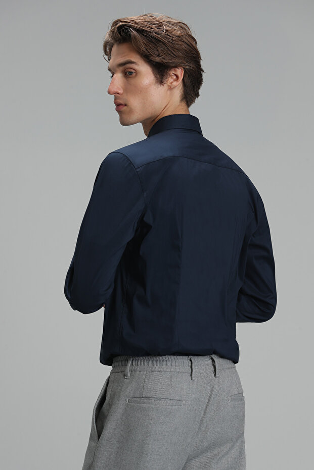 Austın Erkek Basic Gömlek Slim Fit Lacivert - 5