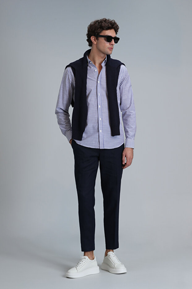 Warm Men's Basic Shirt Regular Fit Blue - 4