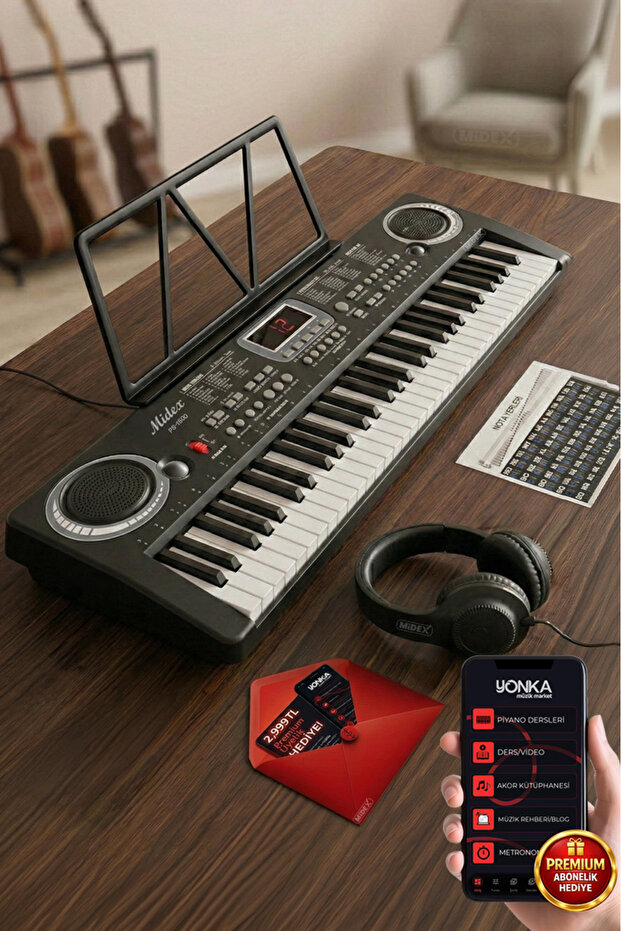 Midex Ps-1500bk-h Başlangıç Için 61 Tuşlu Org Kulaklık Notalık Adaptör Öğrenim Metodu