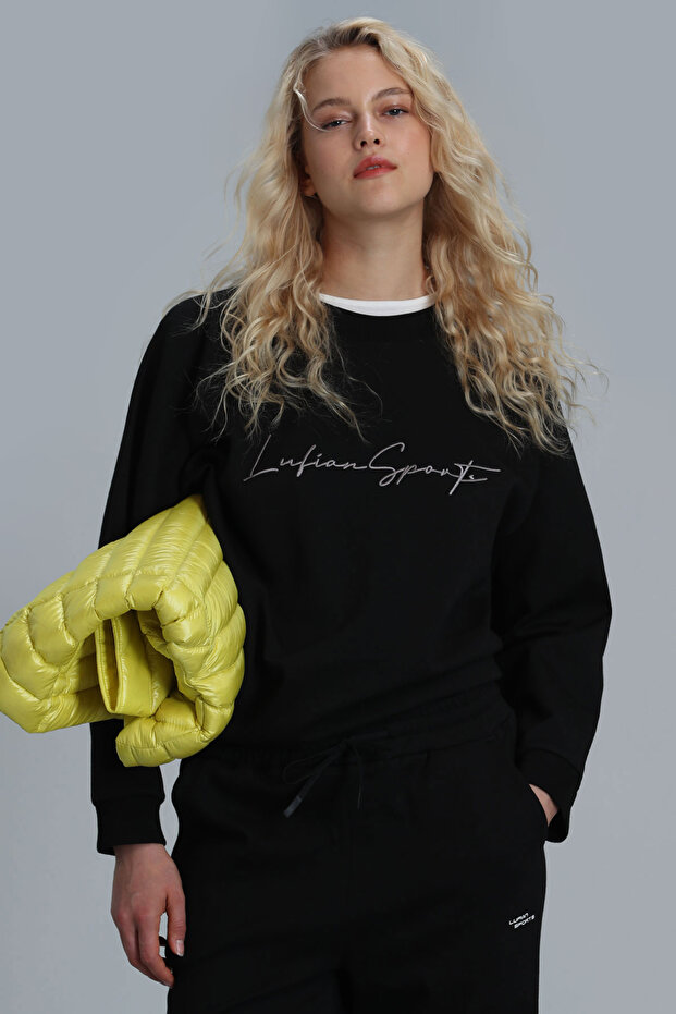 Dora Kadın Örme Sweatshırt Siyah - 1