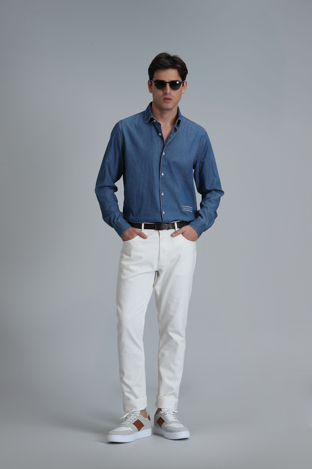 Men's Blue Regular Fit Basic Shirt - Warter - 2