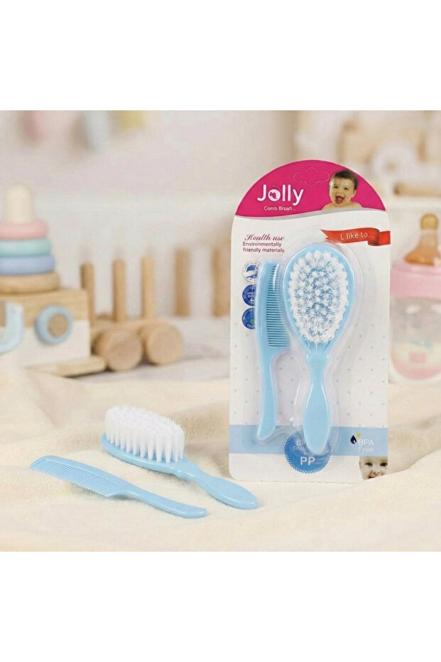 🎁   Blue Soft-Bristled Baby Hair Brush and Comb Set - Newborn Comb - Gift 💙