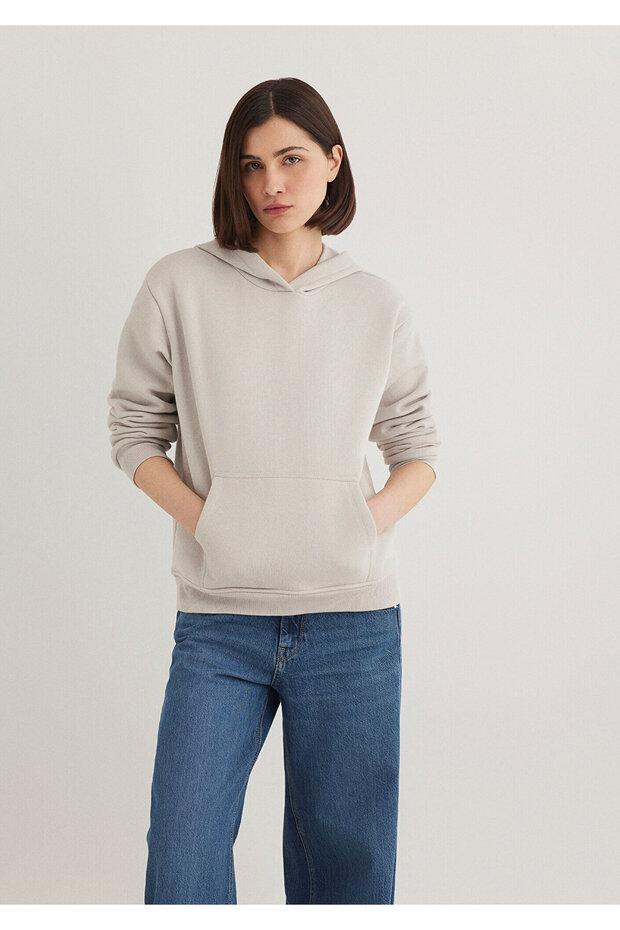 Kapüşonlu Gri Basic Sweatshirt 167299-70074 - 2