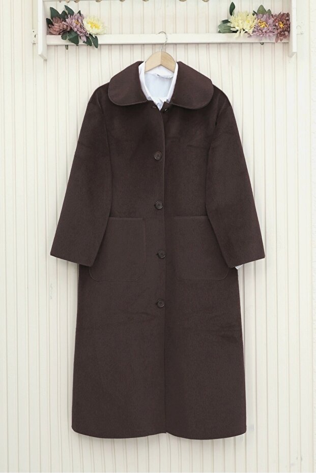 Buttoned Pocket Coat - Brown - 3