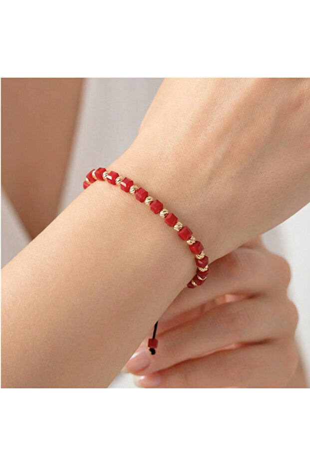Adjustable Bracelet, Universal Size, Red-Gold - 3