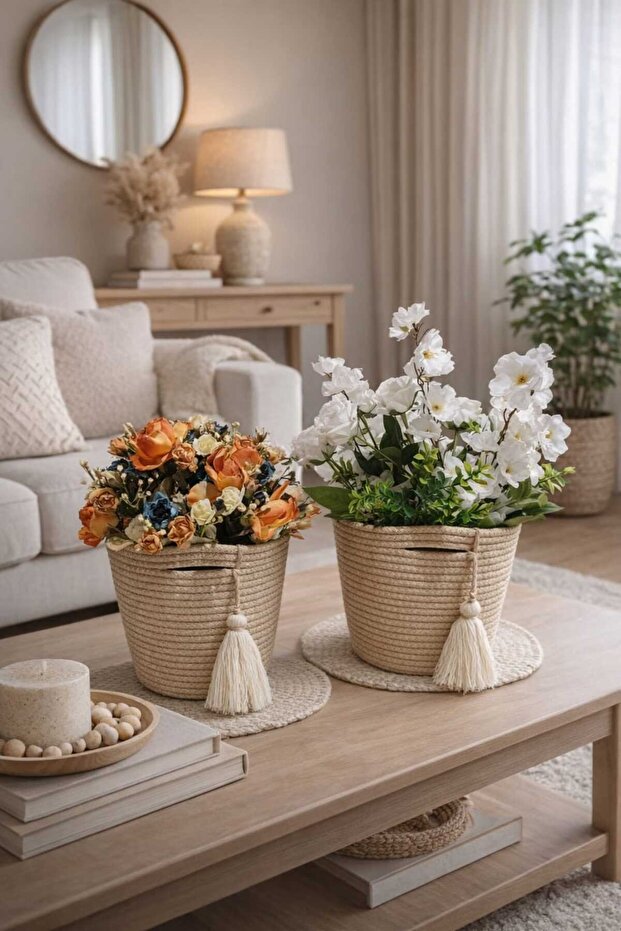 2 Pieces Organizer Basket Flower Pot Gift Tassel Basket Flower Holder