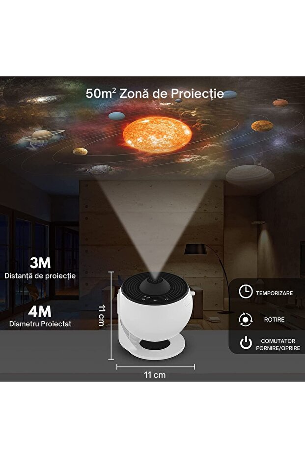 LED Projector with Stars and Galaxies - 360° Rotating, 12 Projection Discs, Adjustable Focus, Timer - 5