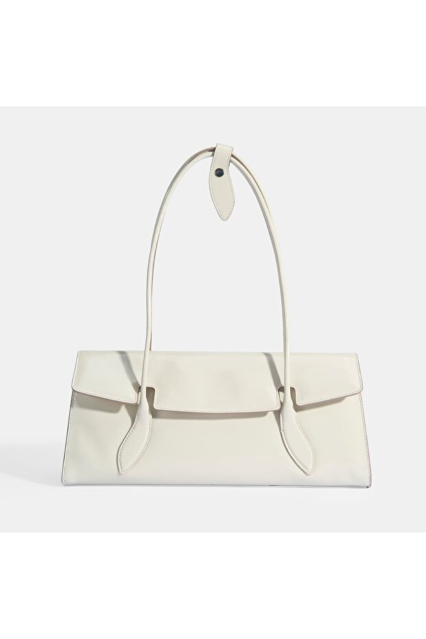 Beige Women's Leaf Detailed Patent Leather Leather Shoulder Bag