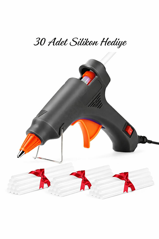 Janissary 20watt Sıcak Silikon Tabancası + 30 Adet Çubuk Slikon Çekme Eritme Tabanca Şeffaf Mum Yapıştırıcı