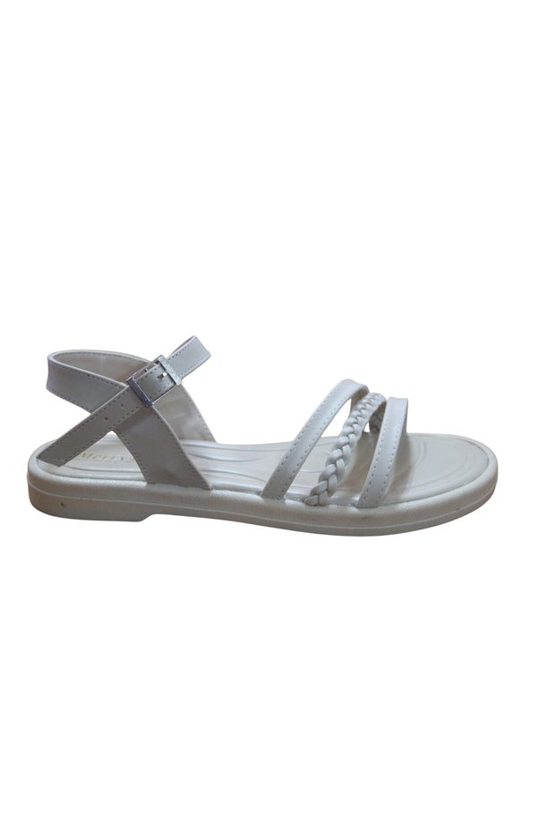 Straw Detailed Buckled Flat Sole Summer Women's Shoes Sandals