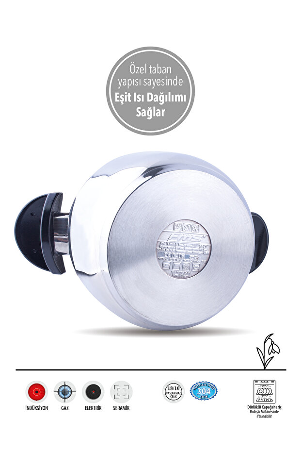 Güveç Düdüklü Tencere 9 Litre 18/10 Paslanmaz Çelik | Hızlı Pişirme | İndüksiyon Uyumlu - 3