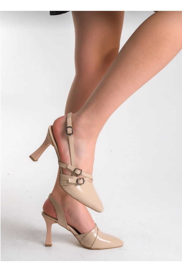 Women's Esten Beige Patent Leather Classic High-Heeled Shoes
