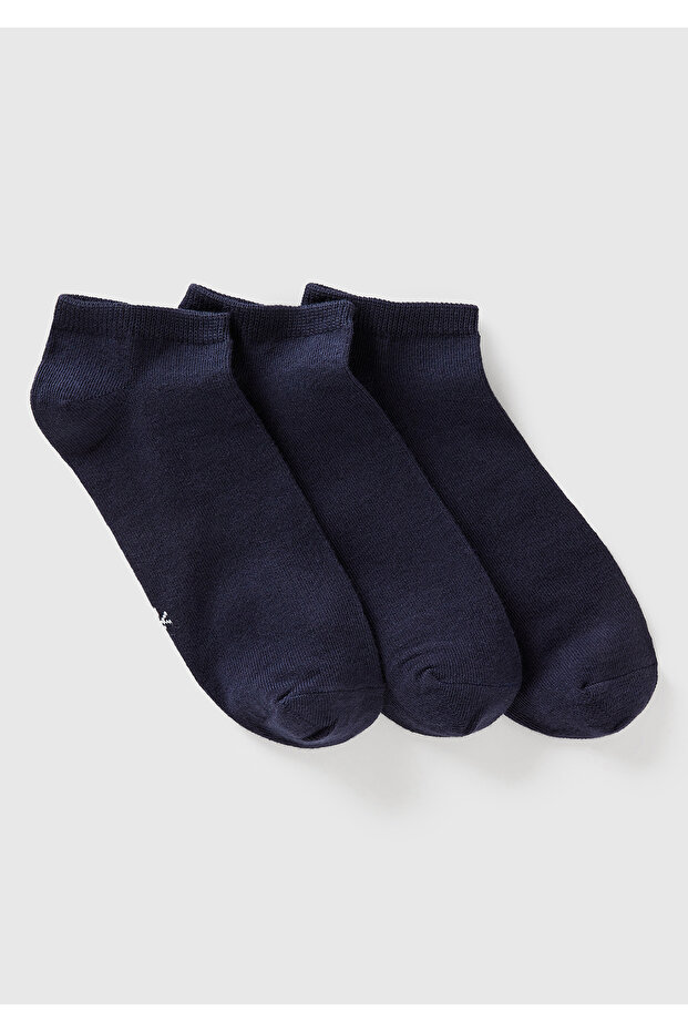 Unisex Navy Blue 3-Piece Booties Socks