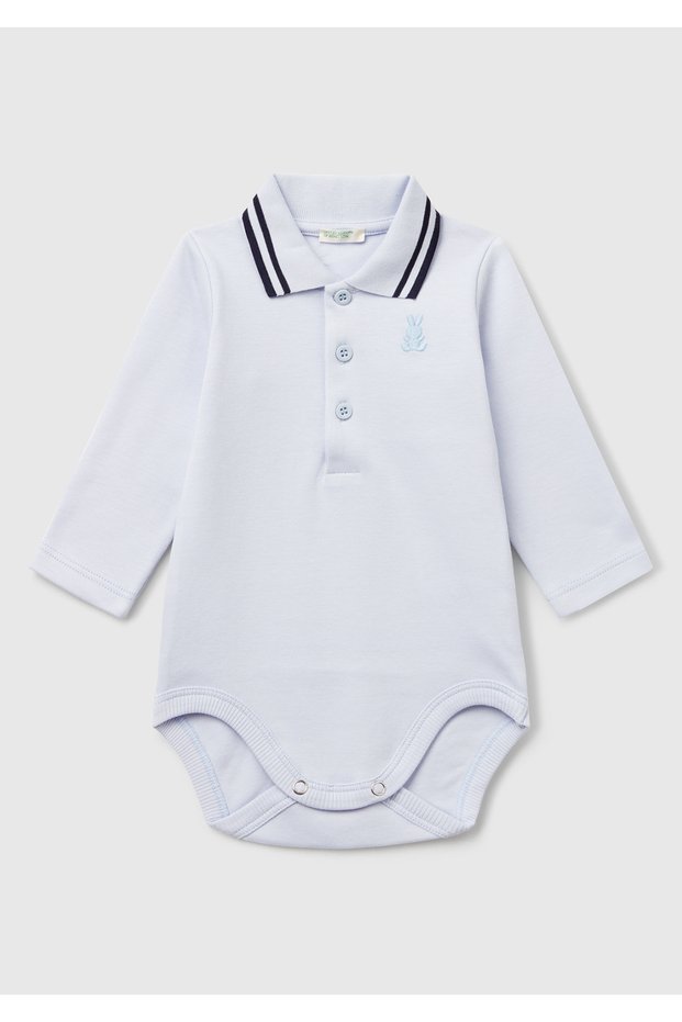 Baby Powder Blue Polo Neck Snap Bodysuit