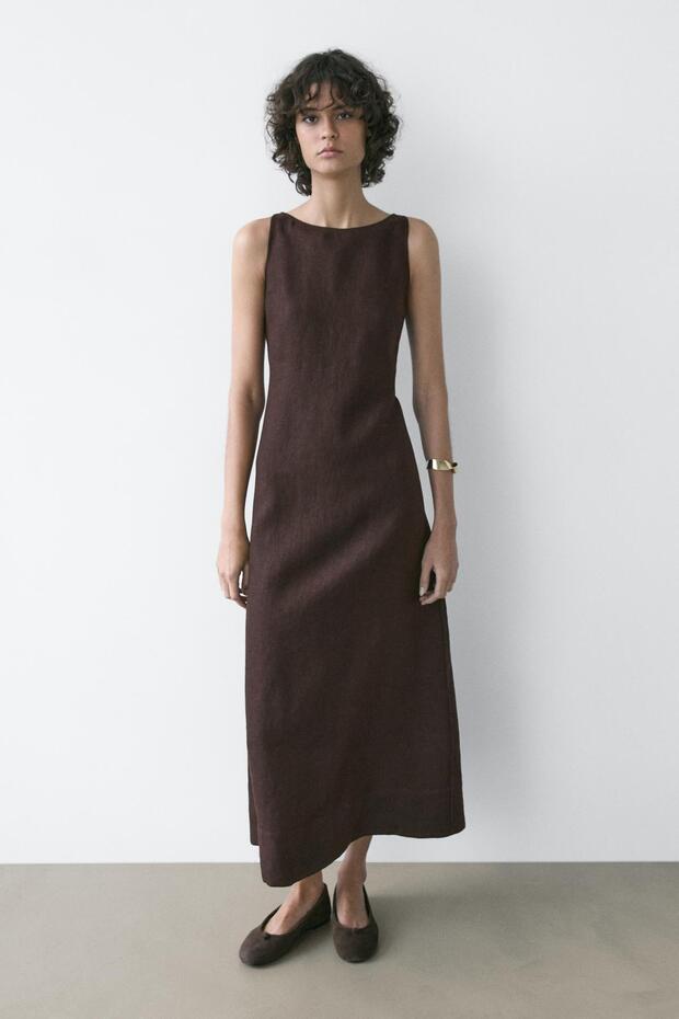 Keten halter midi elbise