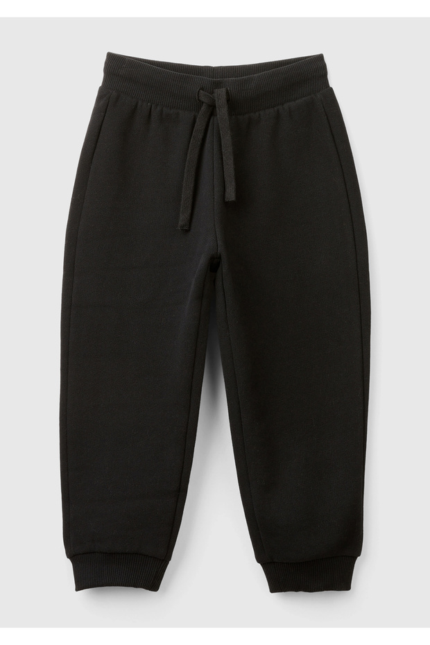 Boy's Black Back Pocket Logo Embroidered Elastic Waist Sweatpants