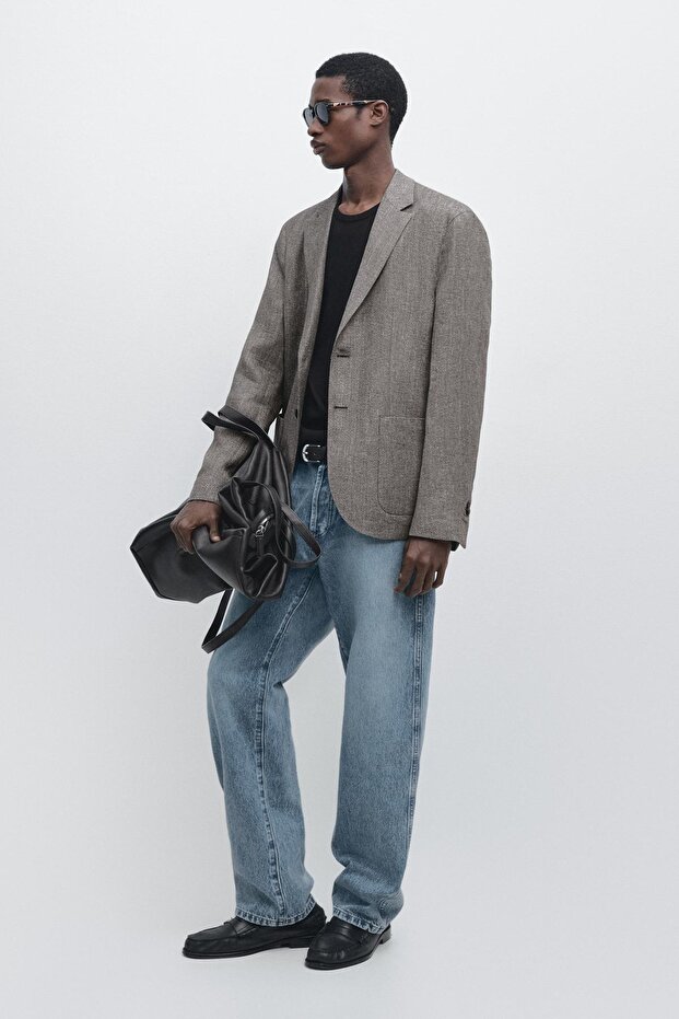 American herringbone blend linen tailored jacket - 1