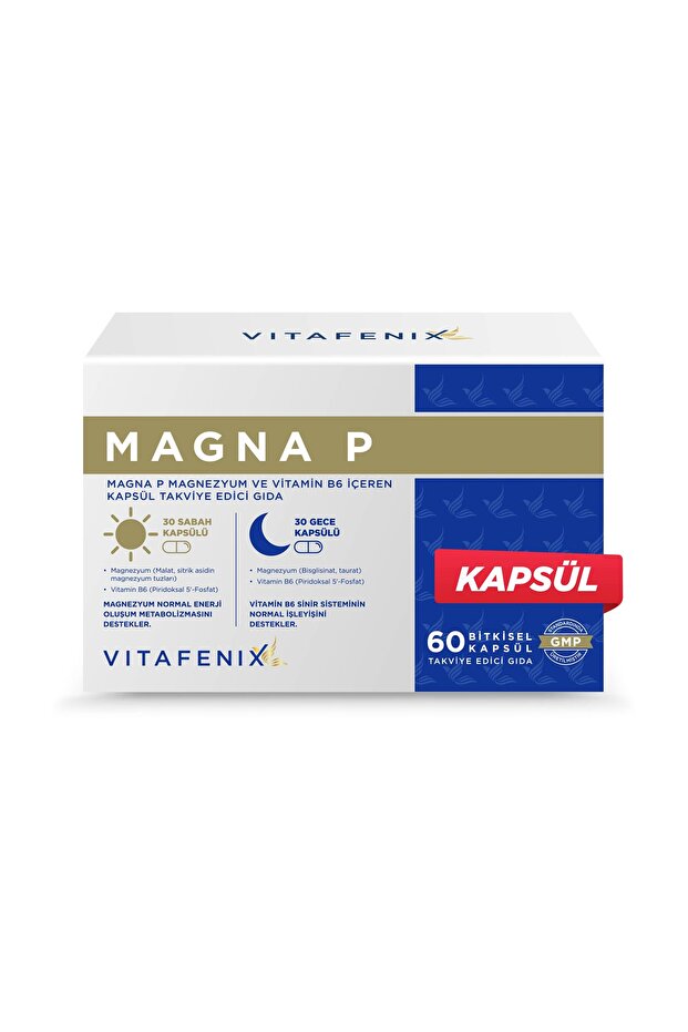 Magna P Magnesium Supplement Morning and Night Magnesium with Glycinate Citrate Malate Taurate and B6 60 Capsules