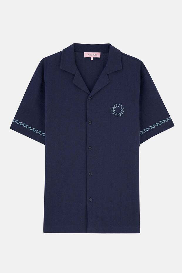 Sun and Wave Muslin Shirt - Navy Blue