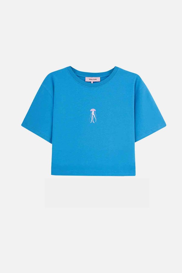 Jellyfish Lightweight Crop T-Shirt - Blue