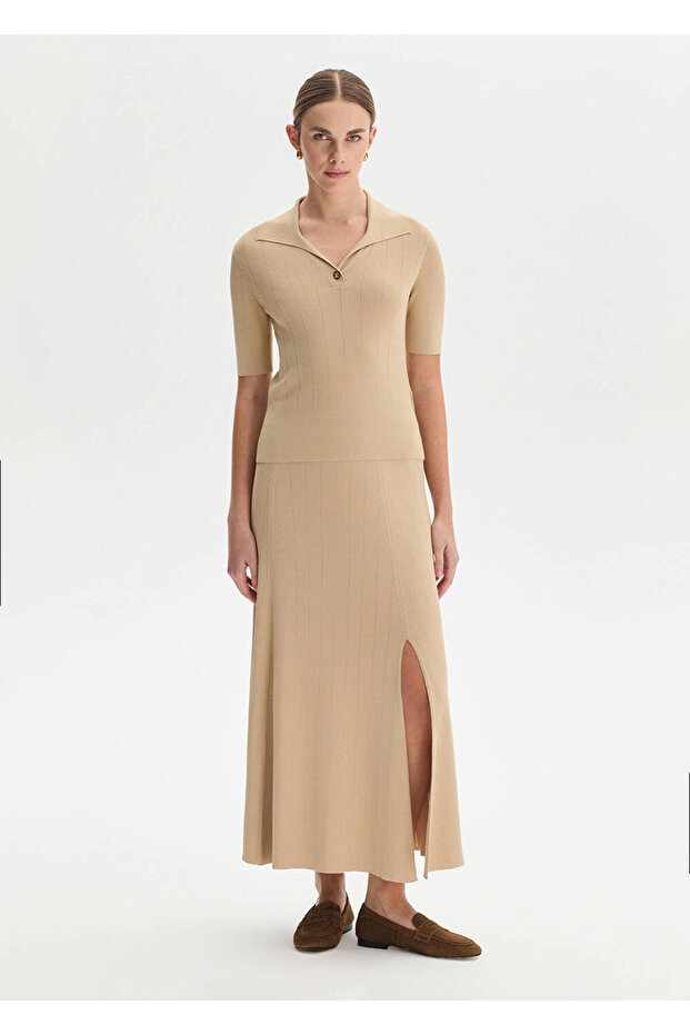 Bej Polo Yaka Triko Üst - 2