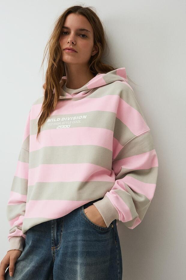Kapüşonlu baskılı sweatshirt - 1