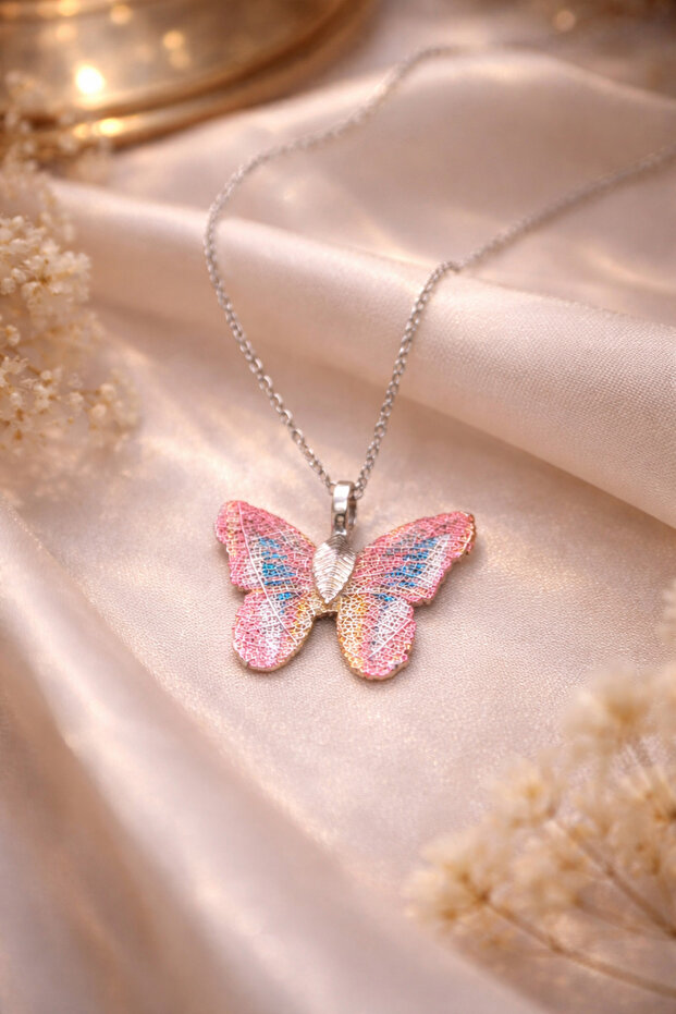 Elegant Butterfly Figured Design Steel Chain Necklace with Color Options, Does Not Tarnish