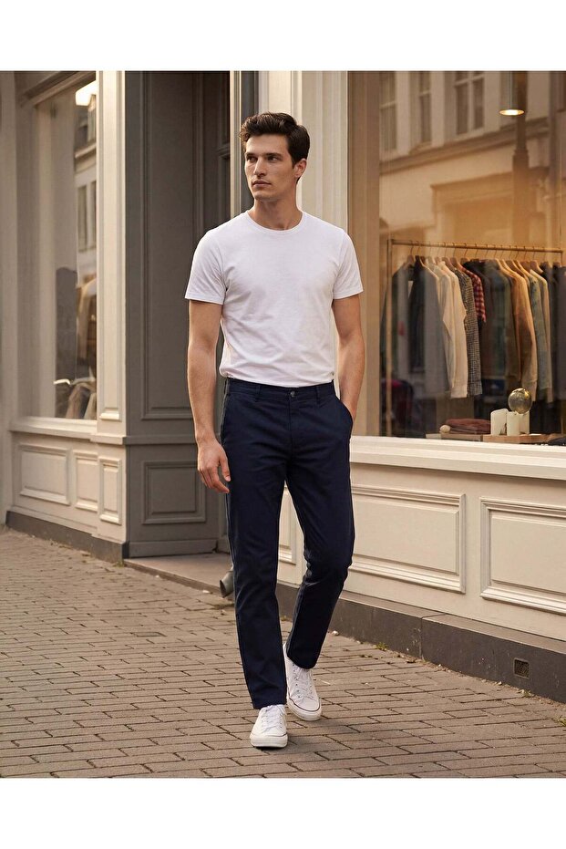 بنطلون تشينو رجالي كحلي أساسي - 5