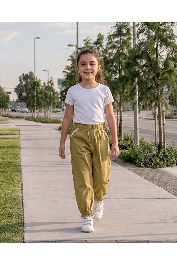 بنطلون أخضر سادة للبنات - 1