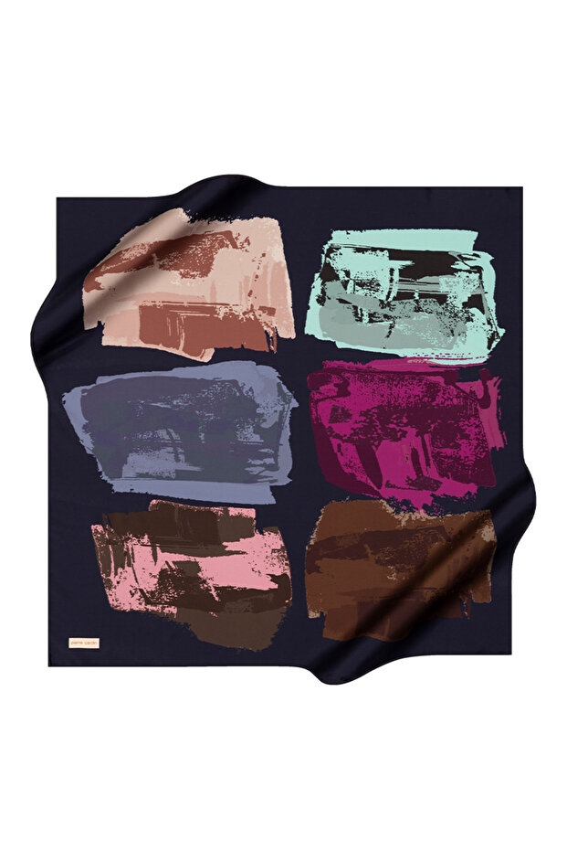 Navy Blue 90X90 Silk Crepe Satin Scarf
